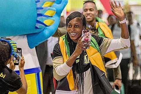 Elaine Thompson arrives for the Commonwealth Games