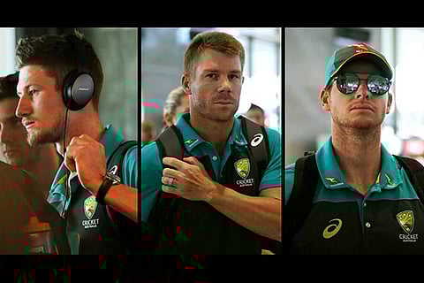 Cameron Bancroft, David Warner and Steve Smith arrives at Cape Town International Airport