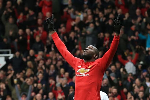 Manchester United's Romelu Lukaku celebrates scoring their first goal