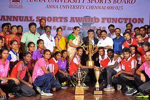 Winners at the Anna University sports award function