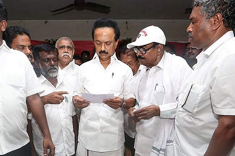 DMK working president MK Stalin with the protesters