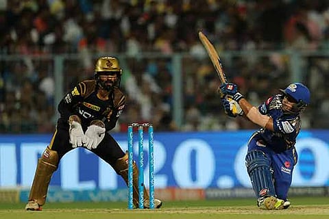 Mumbai Indians wicket-keeper Ishan Kishan hits a six during his knock of 62 off just 21 balls