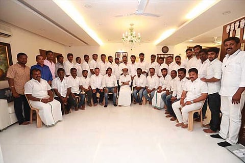 Youth wing leaders of Rajini Makkal Mandram with the actor-politician