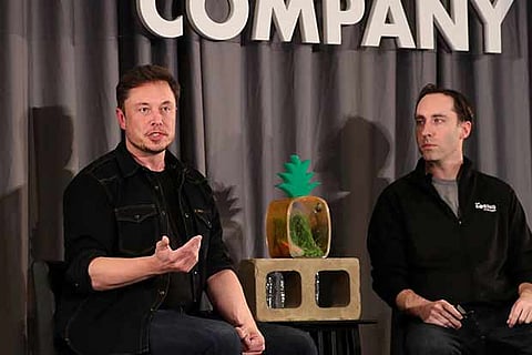 Elon Musk speaks at a Boring Company community meeting in Bel Air, Los Angeles