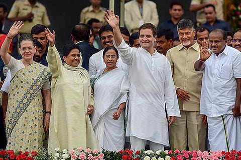 Sonia Gandhi, Mayawati, Mamata Banerjee, Rahul Gandhi, Chandrababu Naidu and HD Kumaraswamy