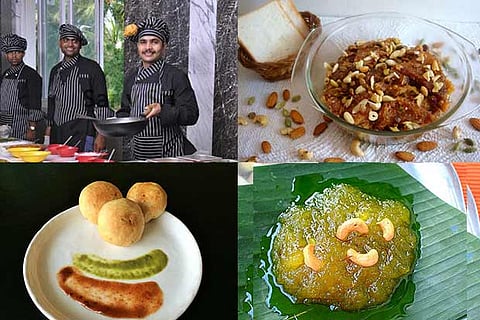 (Clockwise) Bread halwa, Arusuvai Arasu?s Kashi halwa, Cocktail kachori, Chaat counter at wedding