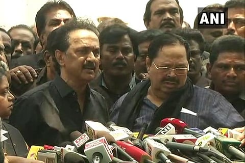 DMK working president MK Stalin addressing the media