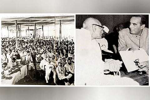 At the Swatantra Party launch; Rajaji (left) and Minoo Masani in conversation