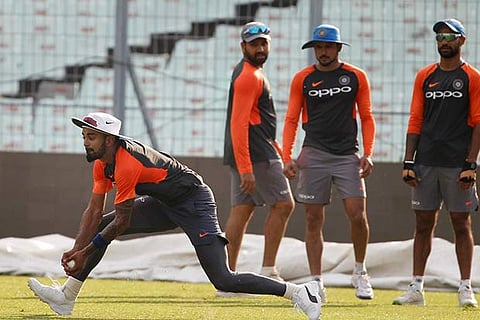 Indian players during a training session ahead of the first T20 International against West Indies