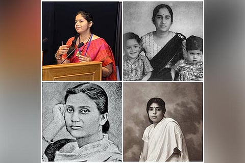 (Clockwise)Dr. Uthra; Kamala Sohonie with her children; Janaki Amma; Kadambini Ganguly