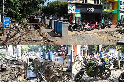 Construction of storm water drains and pedestrian plazas besides illegal parking of vehicles make no space