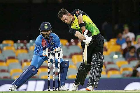 Glenn Maxwell plays a shot during his innings
