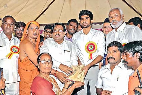 B Adhavan Adityan, son of S Balasubramanian Adityan, Director, Daily Thanthi group,hands over welfare material
