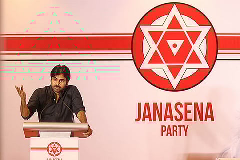 Actor-politician Pawan Kalyan speaks to the press in Chennai on Wednesday