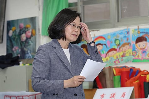 Taiwan President Tsai Ing-wen casts her vote for the local elections in New Taipei City, Taiwan