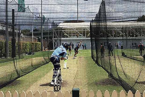 Australian pace bowlers at a net session in Sydney