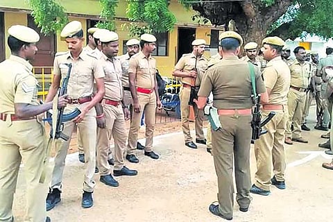Police personnel at the Cuddalore prison on Monday