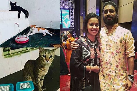 Aparna and Ganesh with their cats