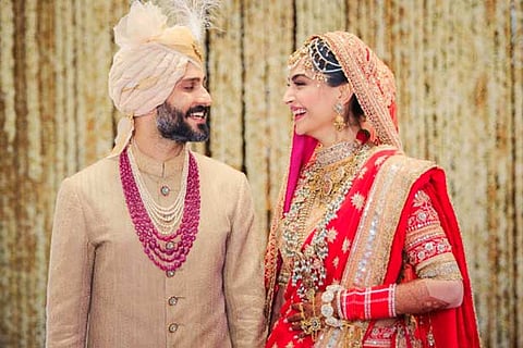 Anand Ahuja sporting a statement neck piece for his wedding with Sonam Kapoor