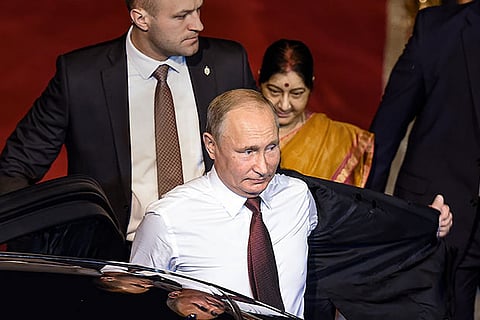 Russian President Vladimir Putin upon his arrival at the AFS Palam in New Delhi