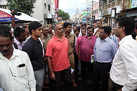 Officials inspecting locations identified for the bailey bridge in Tiruvannamalai