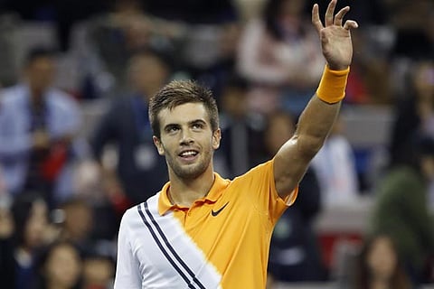 Borna Coric of Croatia celebrates after winning the match