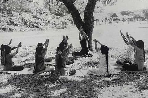 The campus scenes at the Kalakshetra; (below) Rukmini Devi