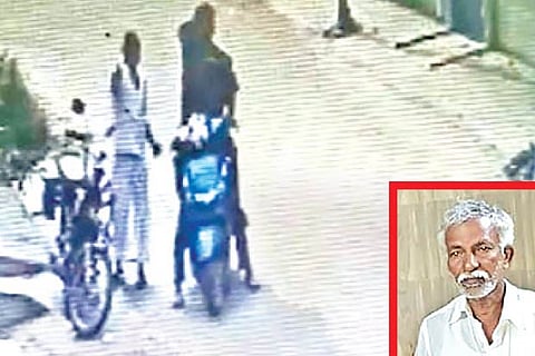 The snatchers talking to the senior citizen; Inset: B Jayapandian