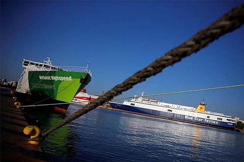 Passenger ferries are moored during a 24-hour strike of Greece's seamen's federation PNO