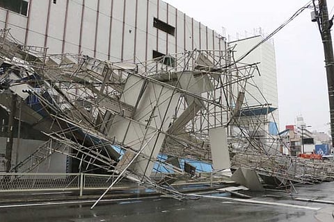 A building damaged by typhoon Jepi in Osaka, western Japan