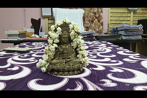 The half-a-foot statue found in the temple tank on Tuesday
