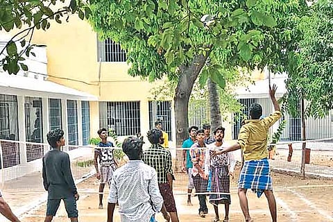 Prisoners playing volleyball in the Saidapet sub-jail premises
