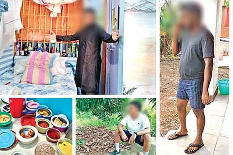 Comfortable bed in the prison premises; one of the prisoners talks casually on a phone;