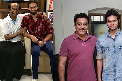 Adithya with Rajinikanth at his residence; with Kamal Haasan