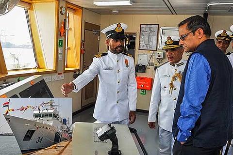 ICGS Vijaya after it was commissioned on Friday at Kattupalli Port; Defence Secretary Sanjay Mitra i