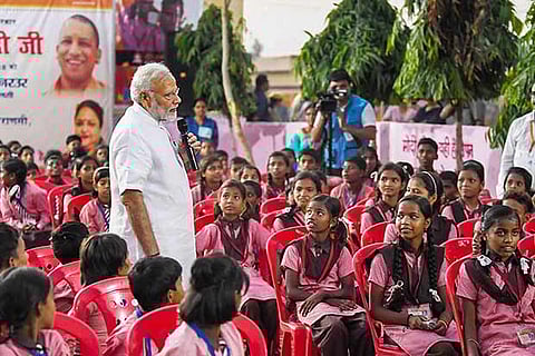 PM Narendra Modi interacts with school children as part of his 68th birthday celebration