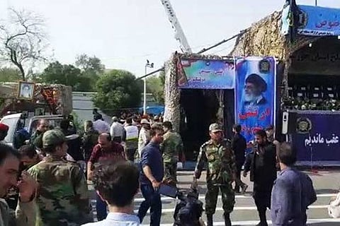 A general view of the attack during the military parade in Ahvaz, Iran