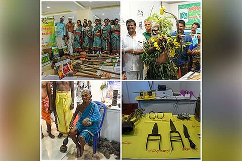 Performing artistes from various tribes; century-old household items; old lady spinning yarn