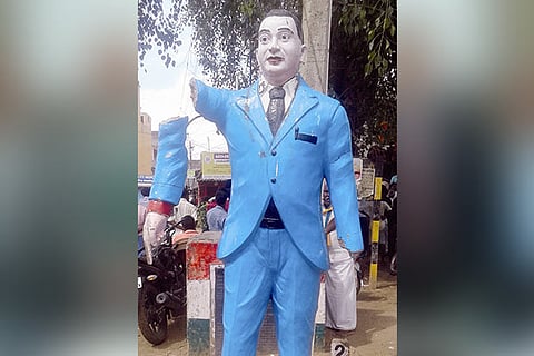 The desecrated Ambedkar statue in Salem on Friday