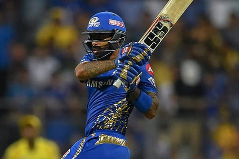 MI batsman Suryakumar Yadav plays a shot during the IPL T20 2019 match between MI and CSK