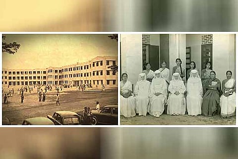 A photo of the college during its early days and (right) some of the nuns who took care of the students