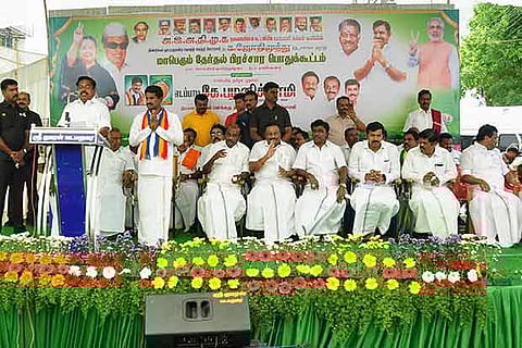 CM Palaniswami addresses the election meeting in Dindigul on Sunday