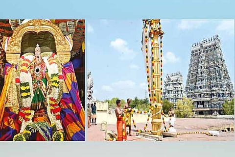 The flag hoisting at Meenakshi Sundareswarar temple marked the commencement of Chithirai festival on Monday