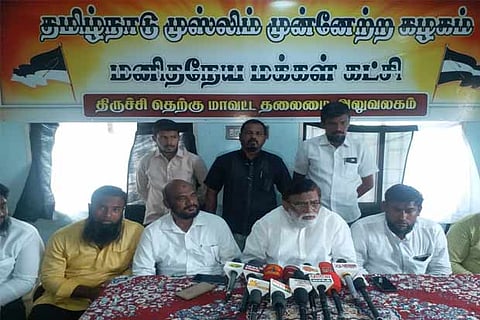 TMMK leader Hyder Ali addressing reporters in Tiruchy on Monday