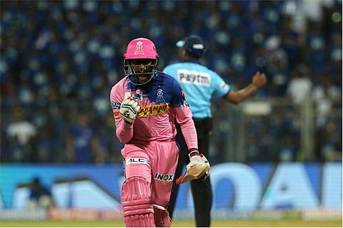 Shreyas Gopal of Rajasthan Royals celebrates after winning the match against Mumbai Indians