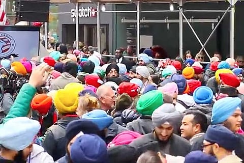 Times Square inundates with Sikh culture as thousands tie turban on Turban Day