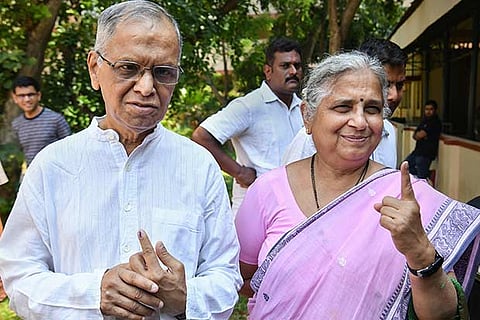 NR Narayana Murthy with wife Sudha, who cast their votes