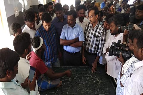 VCK chief Thirumavalavan consoling an injured cadre at Ponparappi on Friday