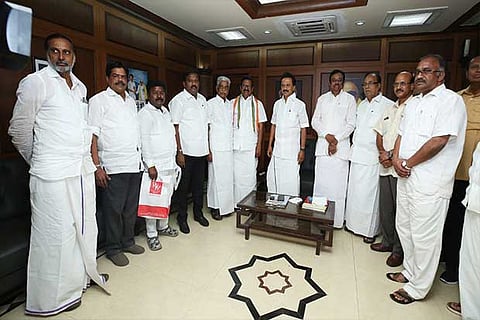 Congress leaders called on DMK president M K Stalin at the Anna Arivalayam to discuss election