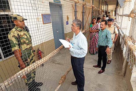 Addl CEO V Rajaraman inspecting the counting centre at Karur on Thursday